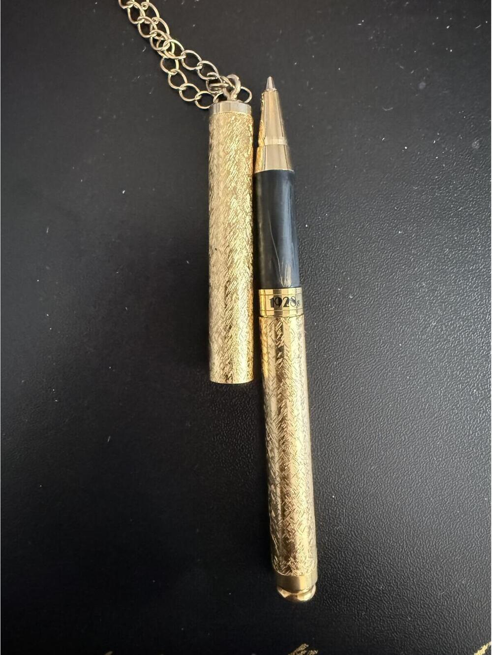 1928 Mid Century Style Gold Ball Point Pen Necklace - Picture 3 of 3